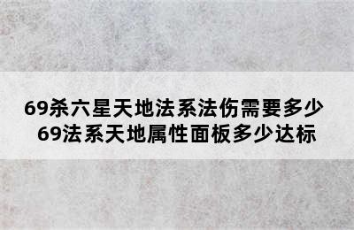 69杀六星天地法系法伤需要多少 69法系天地属性面板多少达标